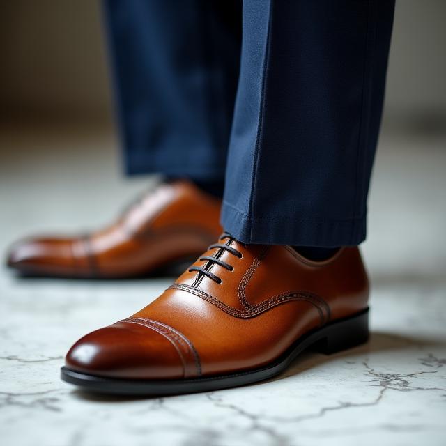 Dettaglio della caduta del pantalone sartoriale sulla scarpa stringata