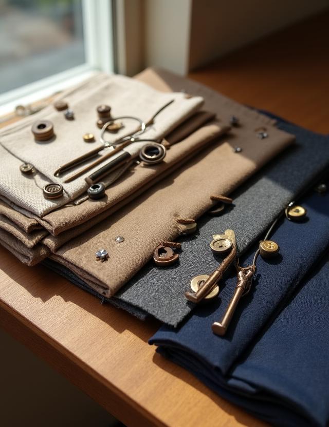 Dettaglio tessuti e bottoni per sartoria