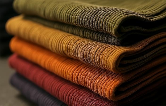 Rotoli di velluto a coste in diverse tonalità autunnali